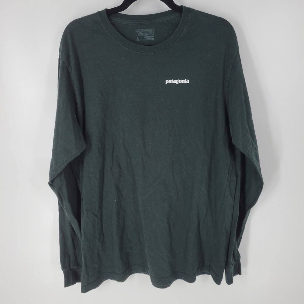 Patagonia Black P-6 Logo Cotton Long Sleeve Twe Shirt L